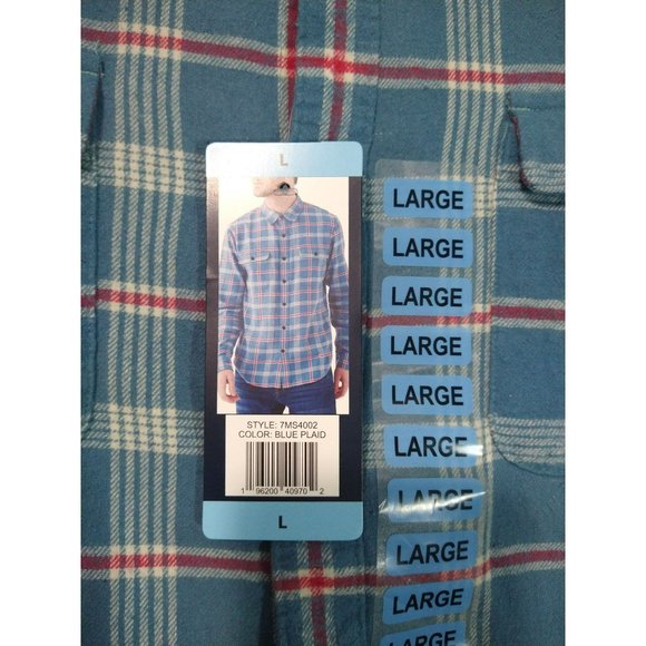 NWT Lucky Brand Blue Plaid Flannel Long Sleeve Shirt Mens Size Large - Picture 5 of 11